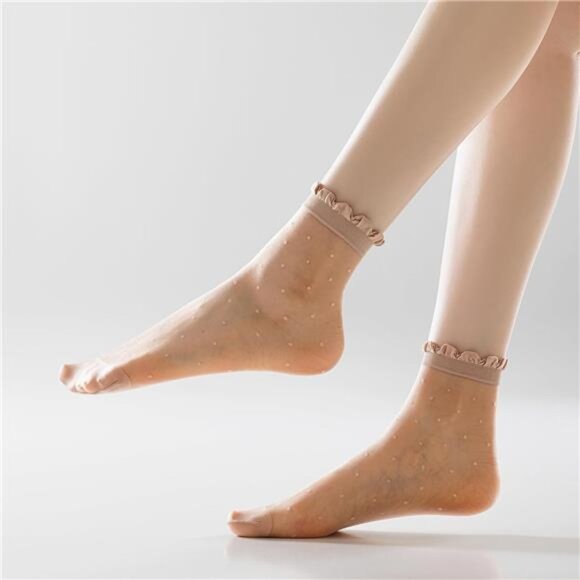 12 Pairs Women’s Ultra-Thin Sheer Stockings – Ruffle Dot Ankle Socks - Picture 3 of 7